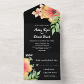 Romantische Chic-Wildblumen Schwarze Flora Hochzei All In One Einladung (Innen Boden)