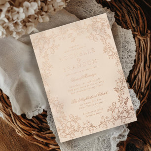 Romantische Chinoiserie Antik-Roségold-Hochzeit Folieneinladung