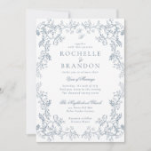 Romantische Chinoiserie Antique Französisch Blaue Einladung (Vorderseite)