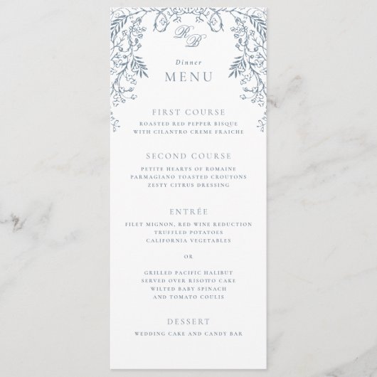 Romantische Chinoiserie Antique Französisch Blaue Menükarte (Vorderseite)