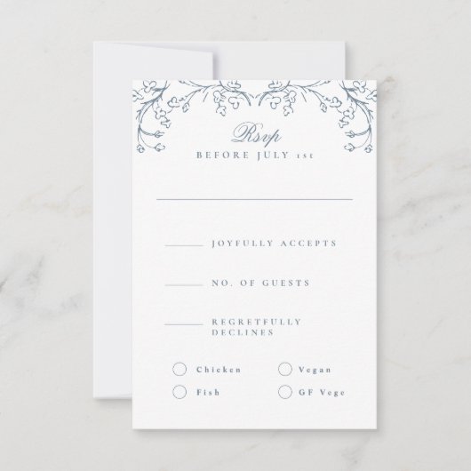 Romantische Chinoiserie Antique Französisch Blaue RSVP Karte (Vorderseite)