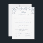 Romantische Chinoiserie Antique Französisch Blaue  RSVP Karte<br><div class="desc">Vertikales Layout: Anpassen Sie den gesamten Text,  ändern Sie die Farbe der Schriftart und der Designelemente</div>