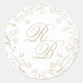 Romantische Chinoiserie Antique Goldinitials Hochz Runder Aufkleber (Vorderseite)