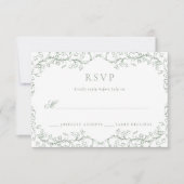 Romantische Chinoiserie Antique Sage Grüne Hochzei RSVP Karte (Vorderseite)