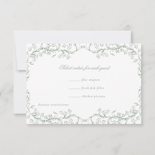 Romantische Chinoiserie Antique Sage Grüne Hochzei RSVP Karte (Rückseite)