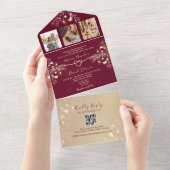 Romantische Chinoiserie Burgund und Goldhochzeit All In One Einladung (Abreißen)