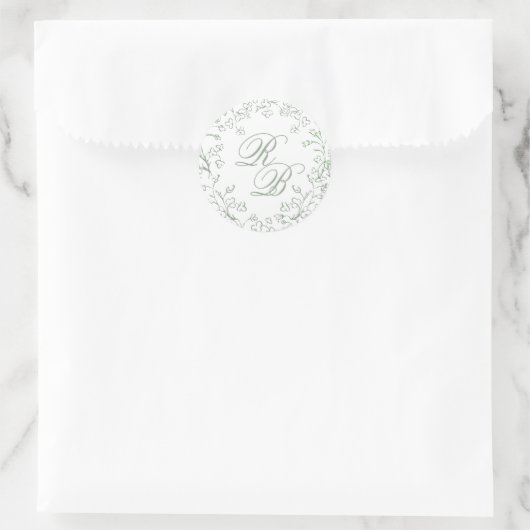 Romantische Chinoiserie Sage Green Initials Weddin Runder Aufkleber (Tasche)