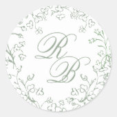 Romantische Chinoiserie Sage Green Initials Weddin Runder Aufkleber (Vorderseite)