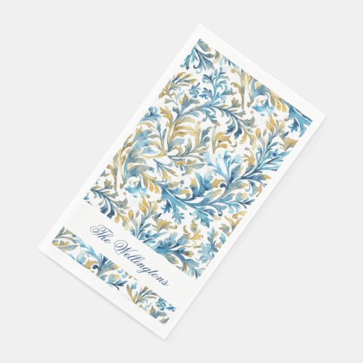 Romantische Classic Blue Golden Scroll Blätter Hoc Serviette (Ecke)