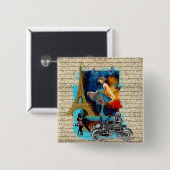 Romantische Collage Vintag Paris Button (Vorne & Hinten)