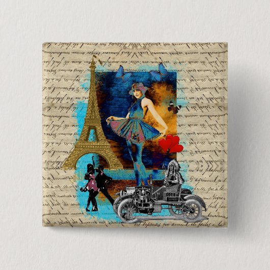 Romantische Collage Vintag Paris Button (Vorderseite)