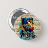 Romantische Collage Vintag Paris Button (Vorne & Hinten)