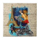 Romantische Collage Vintag Paris Fliese (Vorderseite)