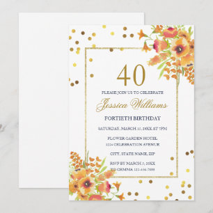 Romantische Confetti & Corner Bouquets 40. Geburts Einladung