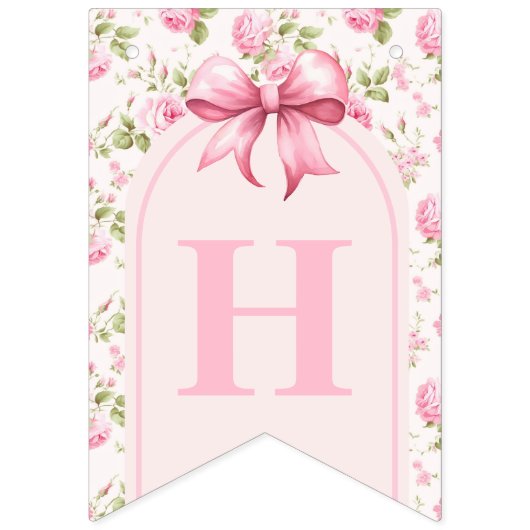 Romantische Coquette-Rose und rosa Bögen Geburtsta Wimpelkette (Zweite Fahne)