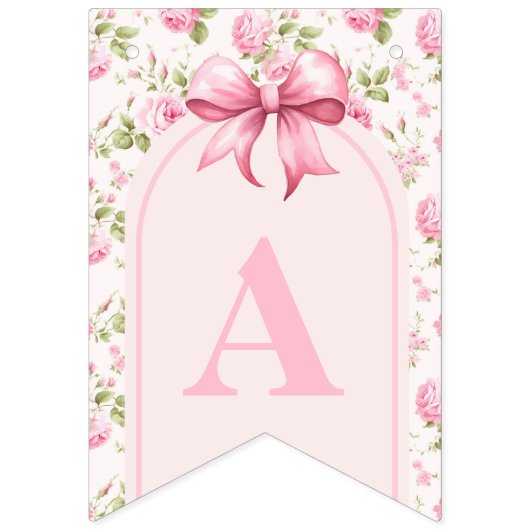 Romantische Coquette-Rose und rosa Bögen Geburtsta Wimpelkette (Dritte Fahne)