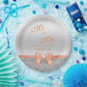 Romantische Coral Bow & Silver Glitzer Hochzeit Pappteller (Party)