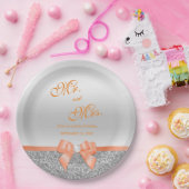 Romantische Coral Bow & Silver Glitzer Hochzeit Pappteller (Party)