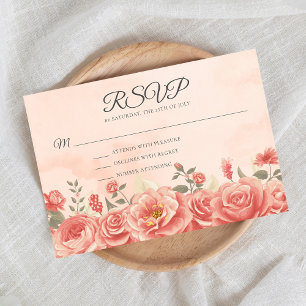Romantische Coral Rose Peach Garden Wedding RSVP Karte