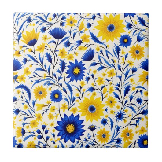 Romantische Cornflower Blau und Gelbe Blüte Fliese (Vorderseite)