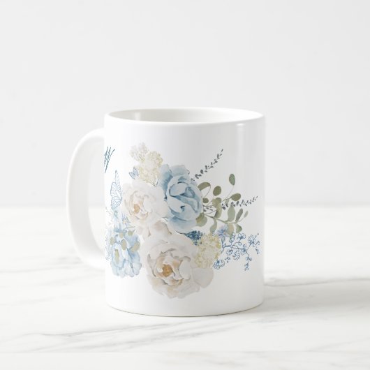 Romantische Cotswolds Winter Florals Monogram Kaffeetasse (Vorderseite Links)