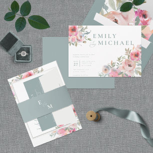 Romantische Cottage Blumen Blush Blau Salbei Einla Einladung