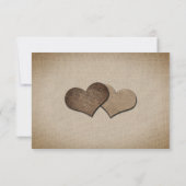 Romantische Country Burlap Hearts Lace Wedding RSVP Karte (Rückseite)