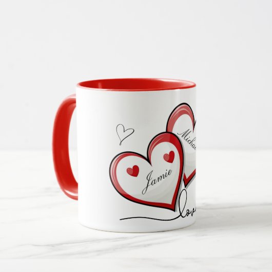 Romantische Coupels Namen Herzdesign-Tasse Tasse (Vorderseite Links)