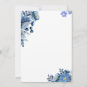 Romantische Couple Dancing Design Blue Floral Wedd Einladung (Rückseite)