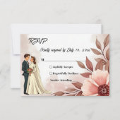 Romantische Couple Dusty Watercolor Blumenhochzeit RSVP Karte (Vorderseite)
