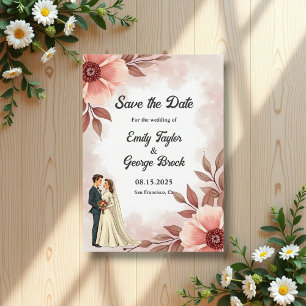 Romantische Couple Dusty Watercolor Blumenhochzeit Save The Date