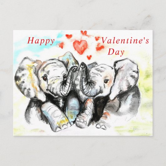 Romantische Couple Elephant Valentine's Day Card Postkarte (Vorderseite)