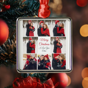 Romantische Couple Foto Collage Frohe Weihnachten Ornament Aus Metall