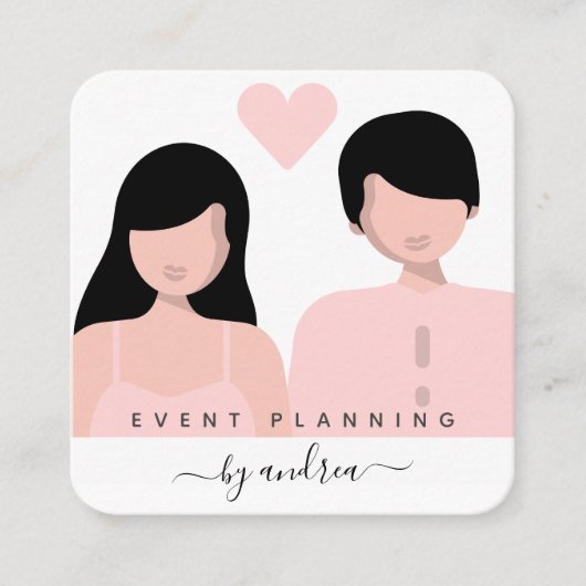 Romantische Couple Illustration Bride Groom Weddin Quadratische Visitenkarte (Vorderseite)