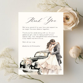 Romantische Couple Vintage Car Wedding Dankeskarte
