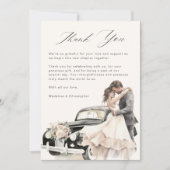 Romantische Couple Vintage Car Wedding Dankeskarte (Vorderseite)