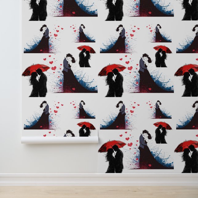 Romantische Couple Wallpaper mit Rotem Umbrella un Tapete (Anwendung)