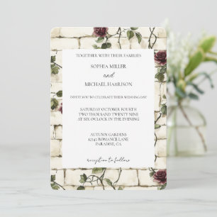 Romantische Cream Bricks Rote Rosen Blumenhochzeit Einladung