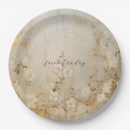 Romantische Cream White Gold Floral Wedding Pappteller