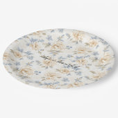 Romantische Creme Blumen Blau Blätter Hochzeit Pappteller (Schrägansicht)