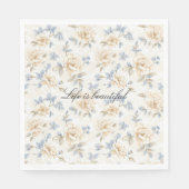 Romantische Creme Blumen Blau Blätter Hochzeit Serviette (Vorderseite)
