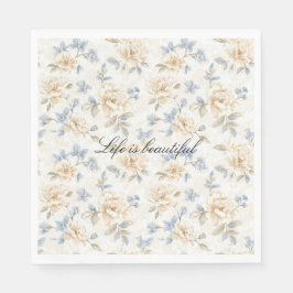 Romantische Creme Blumen Blau Blätter Hochzeit Serviette