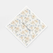 Romantische Creme Blumen Blau Blätter Hochzeit Serviette (Ecke)