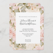 Romantische Creme Blush Pink Roses Blumenzehen Einladung (Vorne/Hinten)