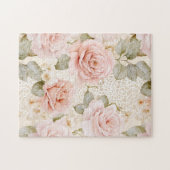 Romantische Creme Blush Pink Roses Floral Puzzle (Horizontal)