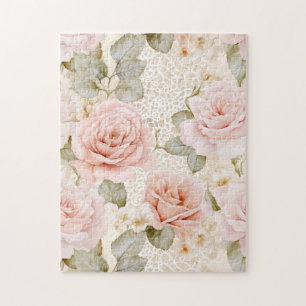 Romantische Creme Blush Pink Roses Floral Puzzle