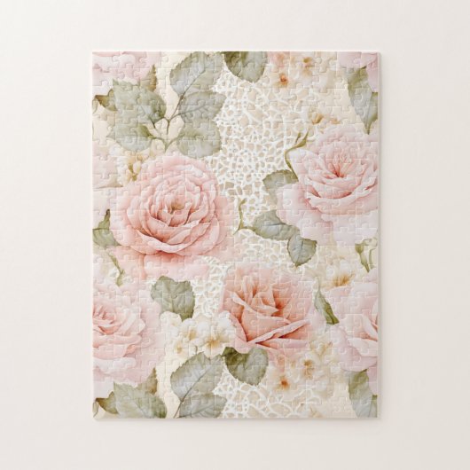 Romantische Creme Blush Pink Roses Floral Puzzle (Vertikal)