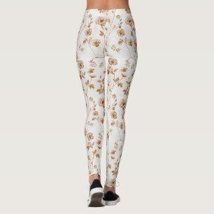 Romantische Creme-Braun-Blumen Leggings