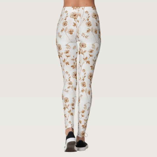 Romantische Creme-Braun-Blumen Leggings (Rückseite)