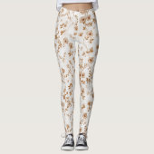 Romantische Creme-Braun-Blumen Leggings (Vorderseite)